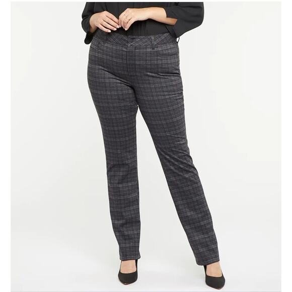 NYDJ Marilyn Straight Ponte‎ Knit Pants in Hudson Plaid Print Size 12 Trouser - Picture 1 of 6